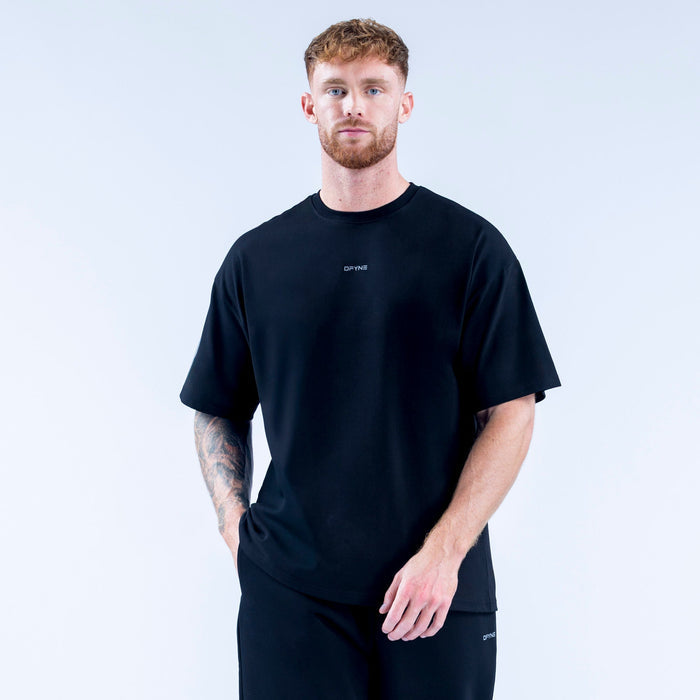 Men's black crew-neck T-shirt with small chest logo