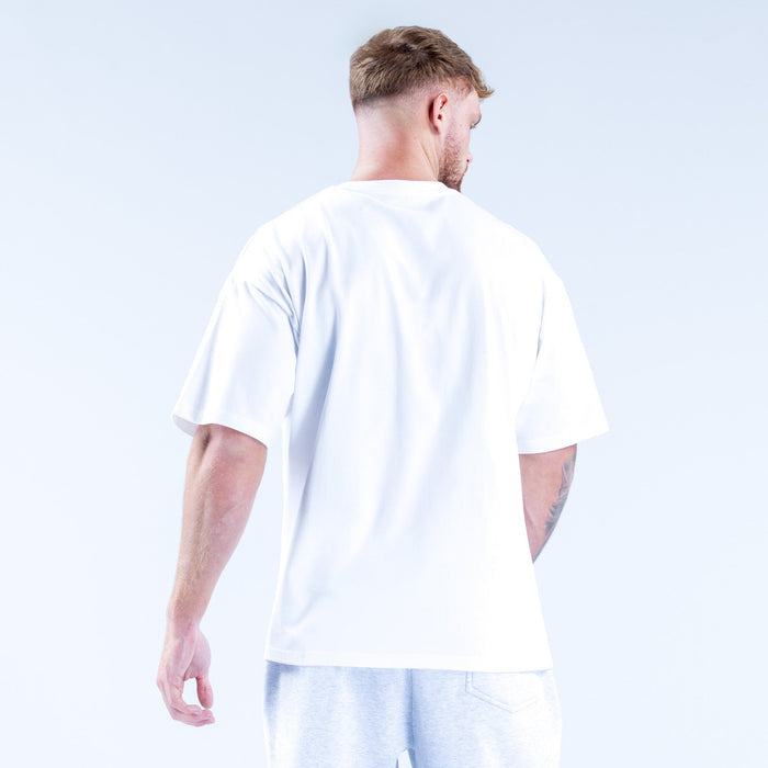 White crew-neck short-sleeve T-shirt, back view