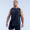 Men's dark sleeveless tank top with crew neck and small chest logo