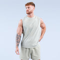 Men's light sage sleeveless tank top with crew neck, relaxed fit