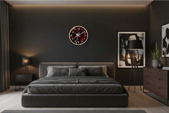 Red Lightning Wall Clock — Neon Storm Decorative Clock