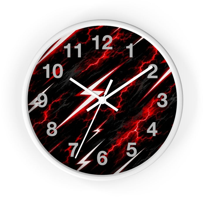 Red Lightning Wall Clock — Neon Storm Decorative Clock