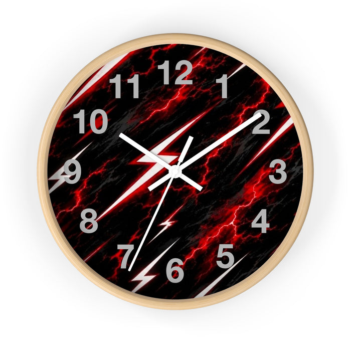 Red Lightning Wall Clock — Neon Storm Decorative Clock