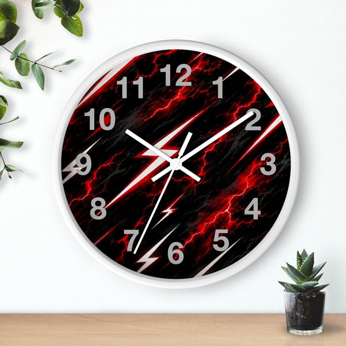 Red Lightning Wall Clock — Neon Storm Decorative Clock