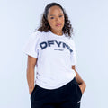 Oversized white graphic T-shirt with DFYN EST 2021 logo print