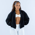 Reversible bomber jacket in black, zip front and ribbed cuffs
