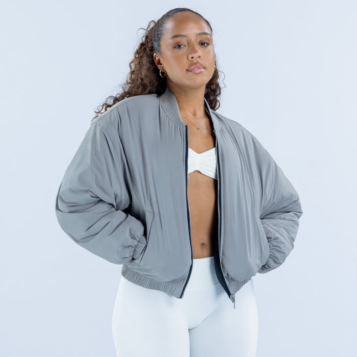 Reversible bomber jacket in gray, zip front with ribbed hem and cuffs