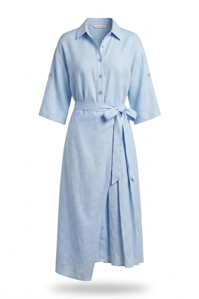 Ленена дълга рокля Roberto&Co - синьо Roberto&Co Roberto Fashion Store Dress NGR0907DRSBLULNG-40 40