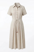 Ленена дълга рокля с къс ръкав Roberto&Co - бежово Roberto&Co Roberto Fashion Store Dress LVN0907DRSBEILNG-38 38