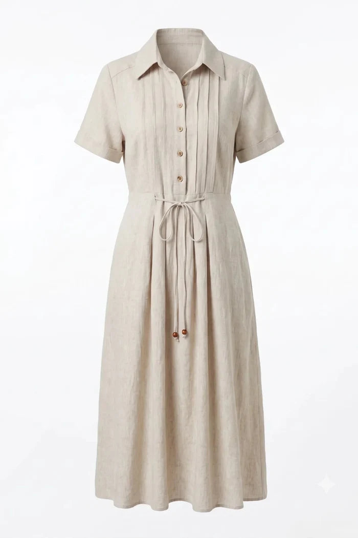 Ленена дълга рокля с къс ръкав Roberto&Co - бежово Roberto&Co Roberto Fashion Store Dress LVN0907DRSBEILNG-38 38