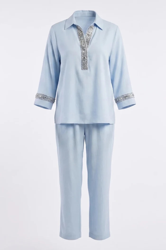 Дамски комплект 2 в 1 от тенсел (лиоцел) Roberto&Co - синьо Roberto&Co Roberto Fashion Store Set GEM0907SETBLUTEN-42 42