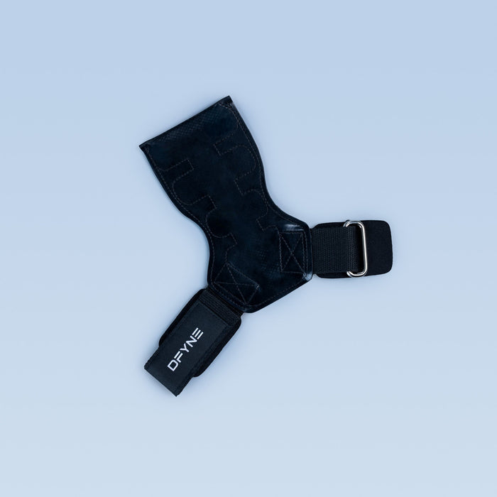 Black rubber wrist strap with adjustable buckle and molded textured grip panel