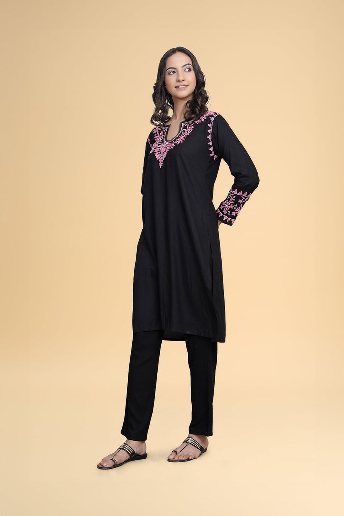 Saba Chikankari Kurta Set in Rayon Cotton - Black