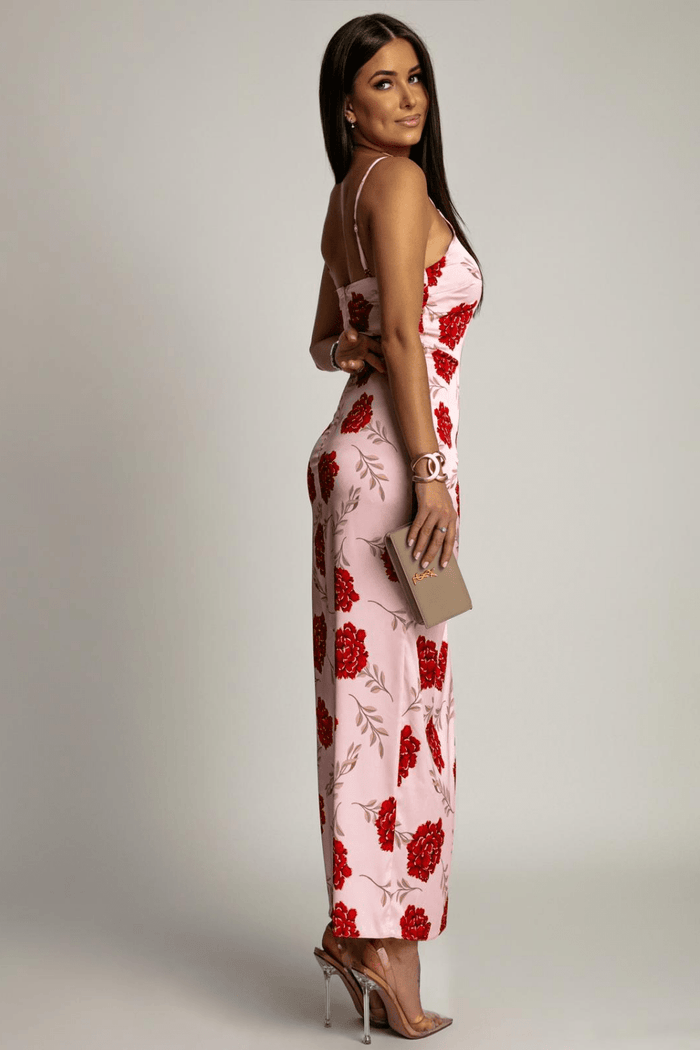 Сатенена рокля - розови цветя LaBalancia Roberto Fashion Store Dress 5907378522330 XS/S