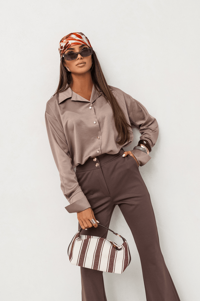Сатенена риза MADDIE в нюанс Fango – елегантна и комфортна LaBalancia Roberto Fashion Store Set 5907378517916 S