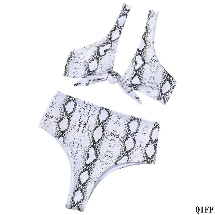 Sexy Two Piece Bikini Set Deep V-Neck Tie Knot Front Crop Top High Waisted Thong Bohemian APR28