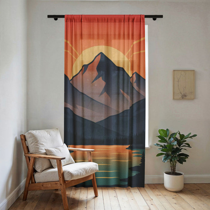 Sheer Curtain — Sunset Mountain Lake Scene