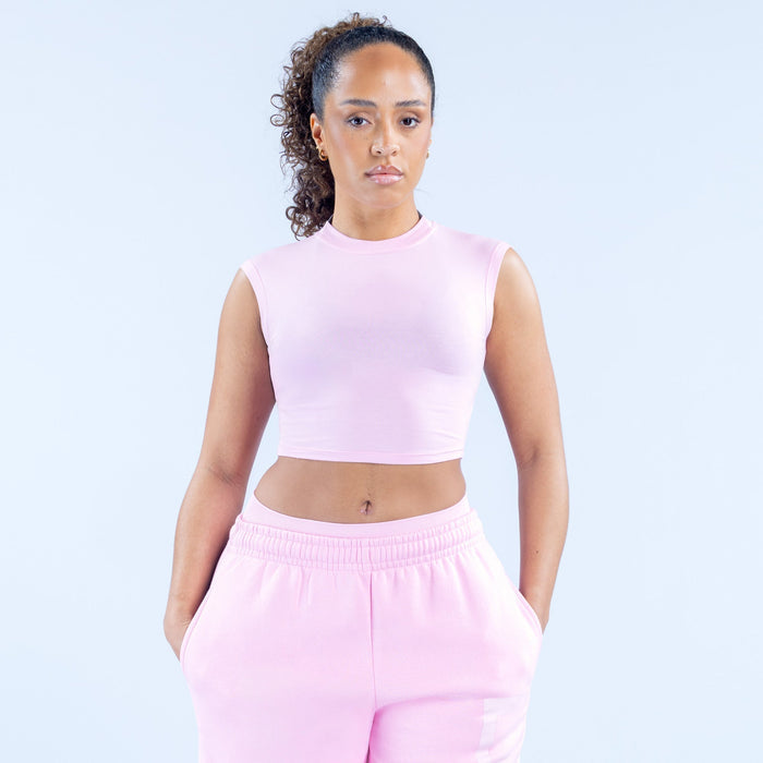 Lilac sleeveless baby tee with crew neck, cropped fit