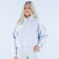 Light blue pullover hoodie with hood and front kangaroo pocket