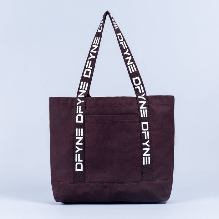 Tote bag in dark plum with vertical DKNY logo straps