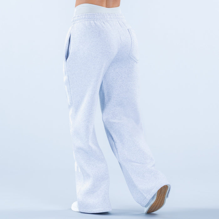 Light blue wide-leg jogger pants with elastic waistband and cuffed hems