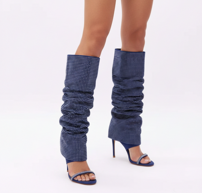 Crystal Slouch Stiletto Boots for Women – Rhinestone Heels