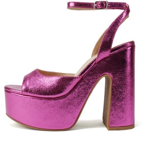 Women's Fuchsia Chunky Platform Block Heel - Ankle Strap
