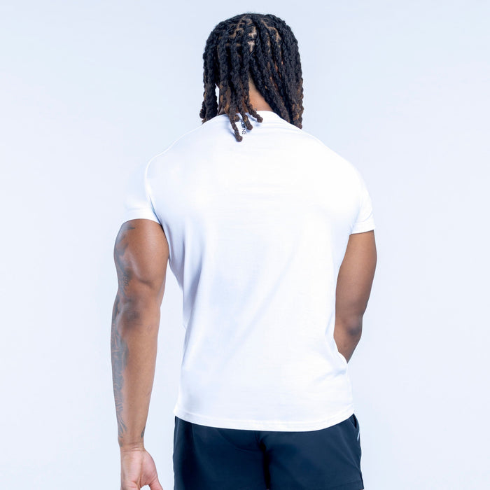 White crew-neck short-sleeve t-shirt, back view