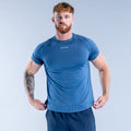 Blue crew-neck training T-shirt with short sleeves and small chest logo
