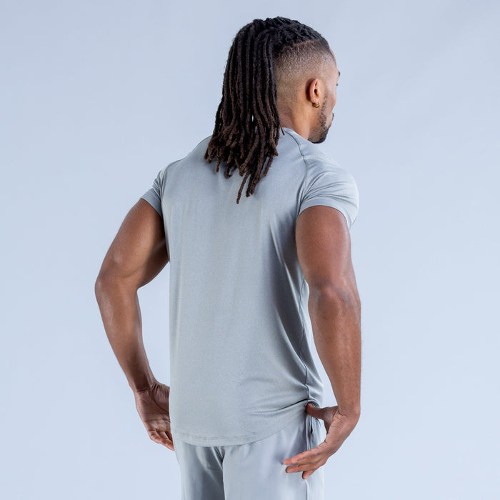 Light gray training T-shirt with crew neck and short sleeves, plain back view