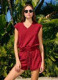 Sundry V-Neck Muscle Sweatshirt in Sangria