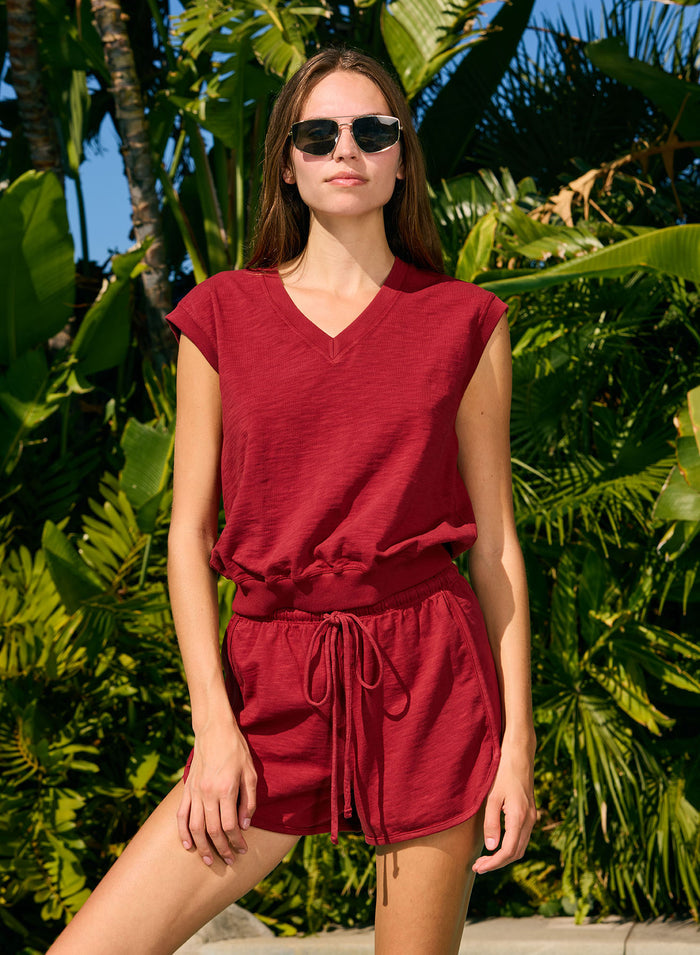 Sundry V-Neck Muscle Sweatshirt in Sangria
