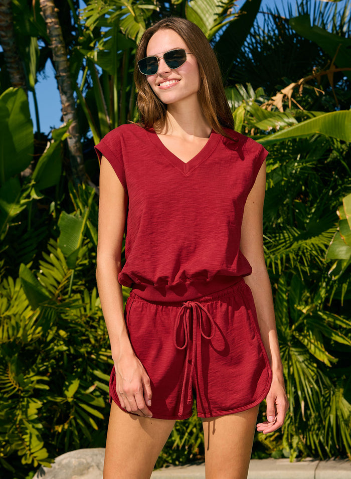 Sundry V-Neck Muscle Sweatshirt in Sangria