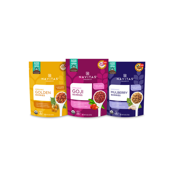 Navitas Organics Superberry Bundle with 8oz. Goldenberries, Goji Berries and Mulberries