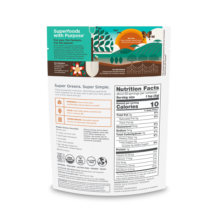 Navitas Organics Superfood+ Greens Blend back of bag