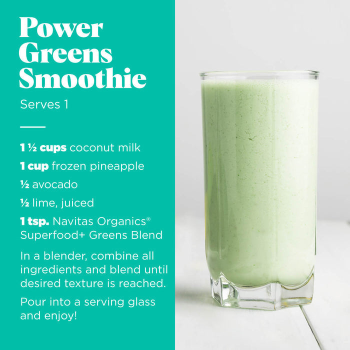 Power Greens Smoothie Recipe made with Navitas Organics Superfood+ Greens Blend