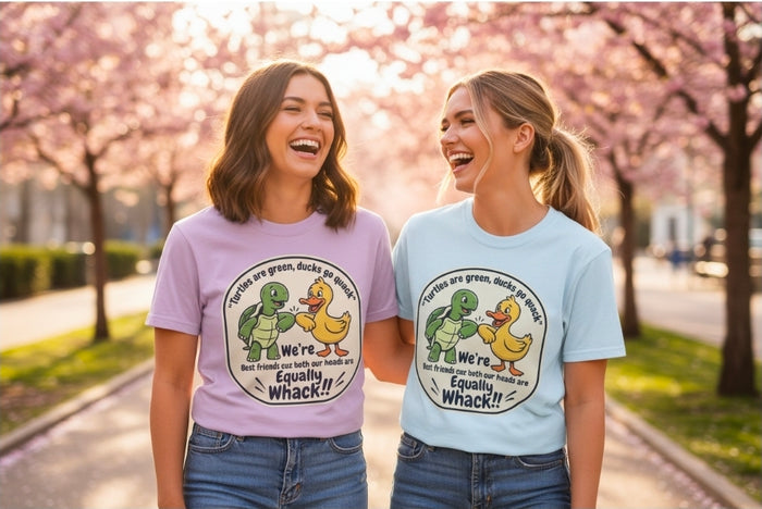 T-Shirt — "We're Equally Whack" Turtle & Duck Best Friends Graphic Tee