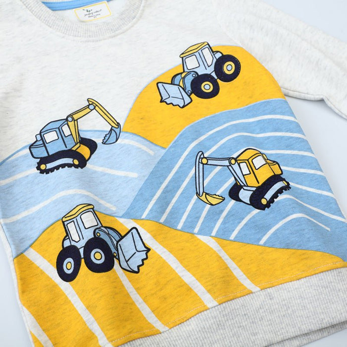 Toddler/Kid Boy Cartoon Excavator Print Design Gray Sweatshirt