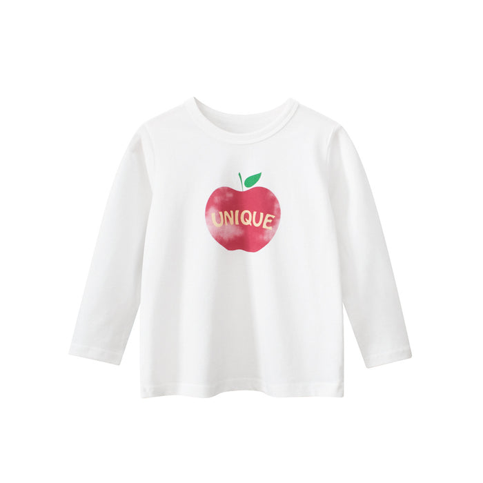 Toddler/Kid Girl Long Sleeve Unique Apple Print Design White T-Shirt