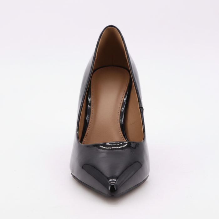 High-Vamp Court Pump – Black Patent Leather Mid-Heel
