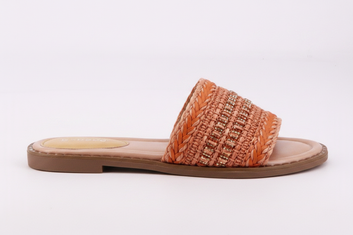 Terracotta Slide – Braided Raffia Wide-Strap Flat Sandal