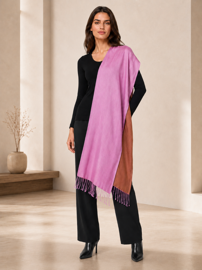 Two Tone Reversible Pashmina Wrap in Lavender and Brown