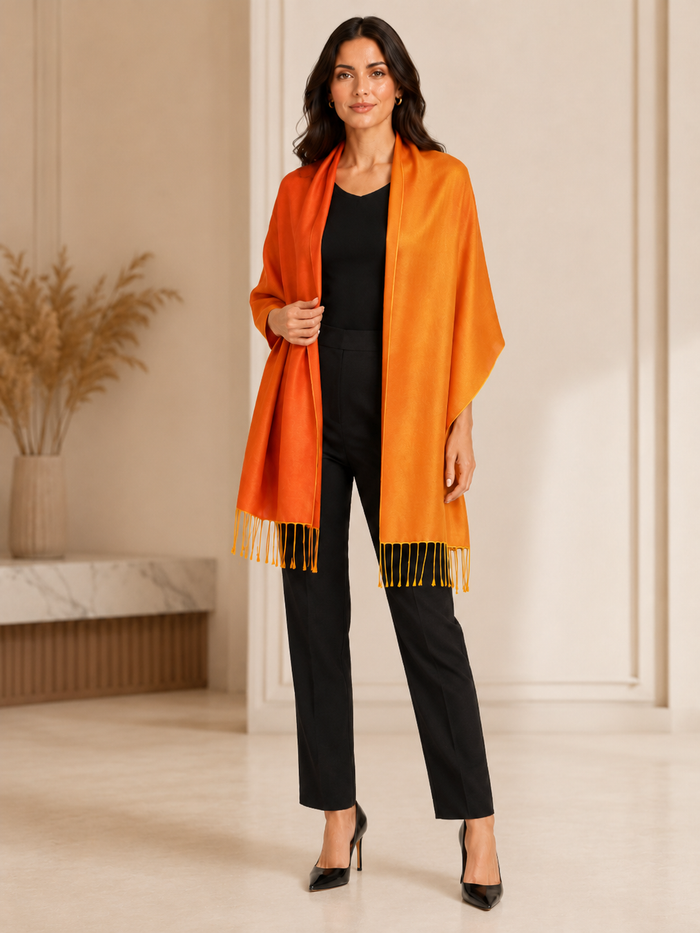 Two Tone Reversible Pashmina Wrap in Orange