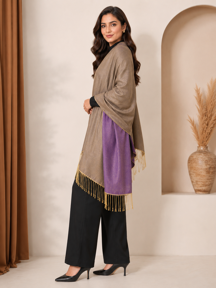Two Tone Reversible Pashmina Wrap in Purple and Gold