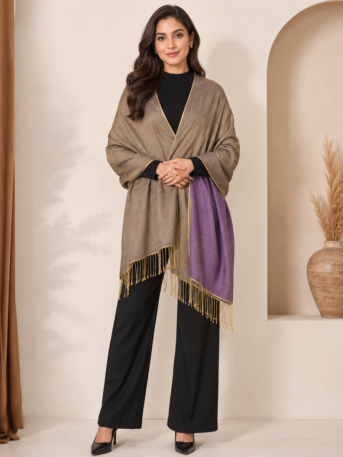 Two Tone Reversible Pashmina Wrap in Purple and Gold