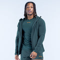 Unbound jacket: dark green hooded zip-front with drawstring hem