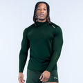 Dark green quarter-zip pullover with long sleeves and zip neck