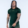 Dark green training t-shirt with crew neck and small chest logo