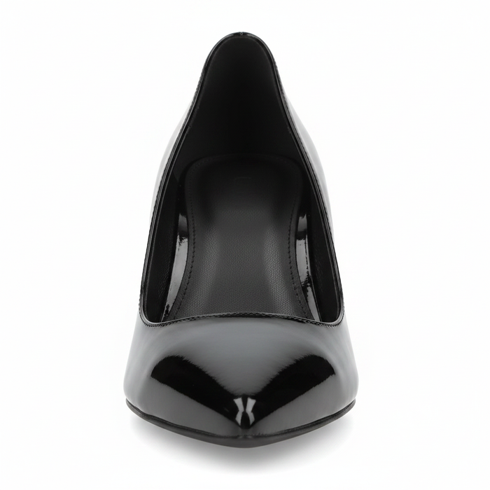 High-Vamp Court Pump – Black Patent Leather Stiletto Heel