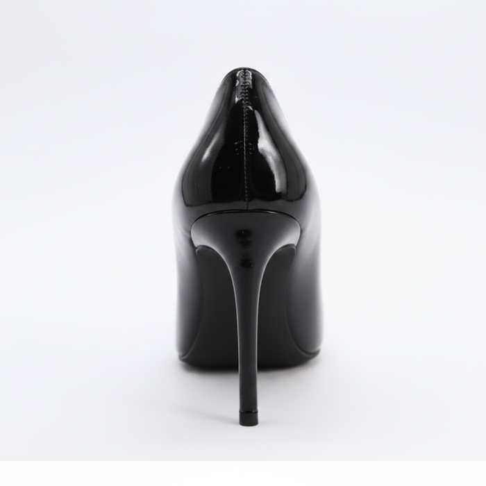 High-Vamp Court Pump – Black Patent Leather Stiletto Heel